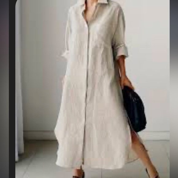 Veux Etre cotton gauze blend natural buttoned down shirt dress Sz S - Picture 1 of 9